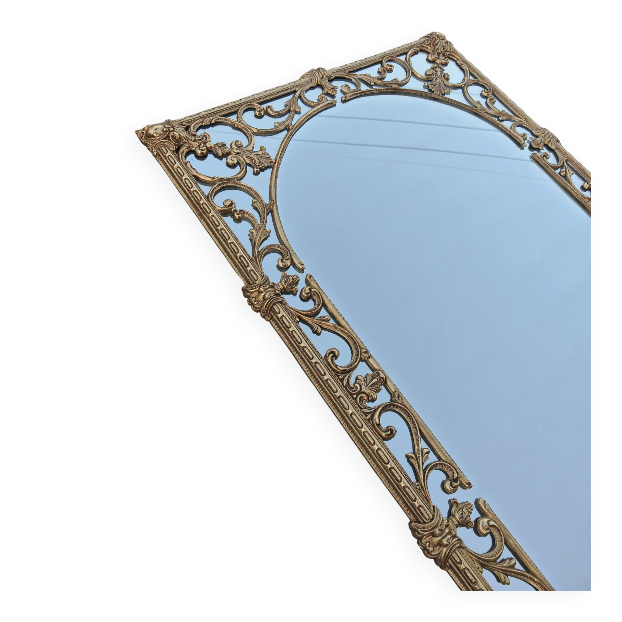Hollywood Regency Wall Mirror in Brass, Neoclassical Style, 1950s