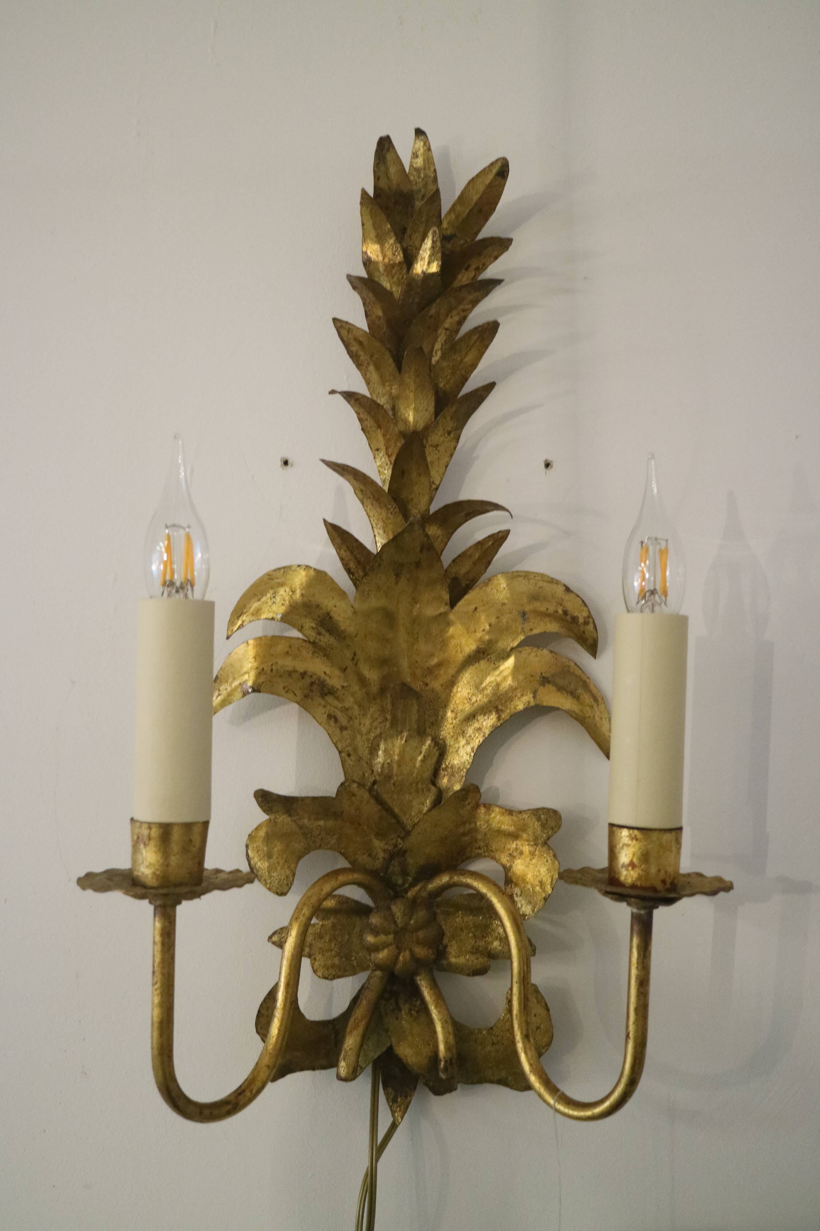 wrought iron wall lamp, with gold leaf, year 60