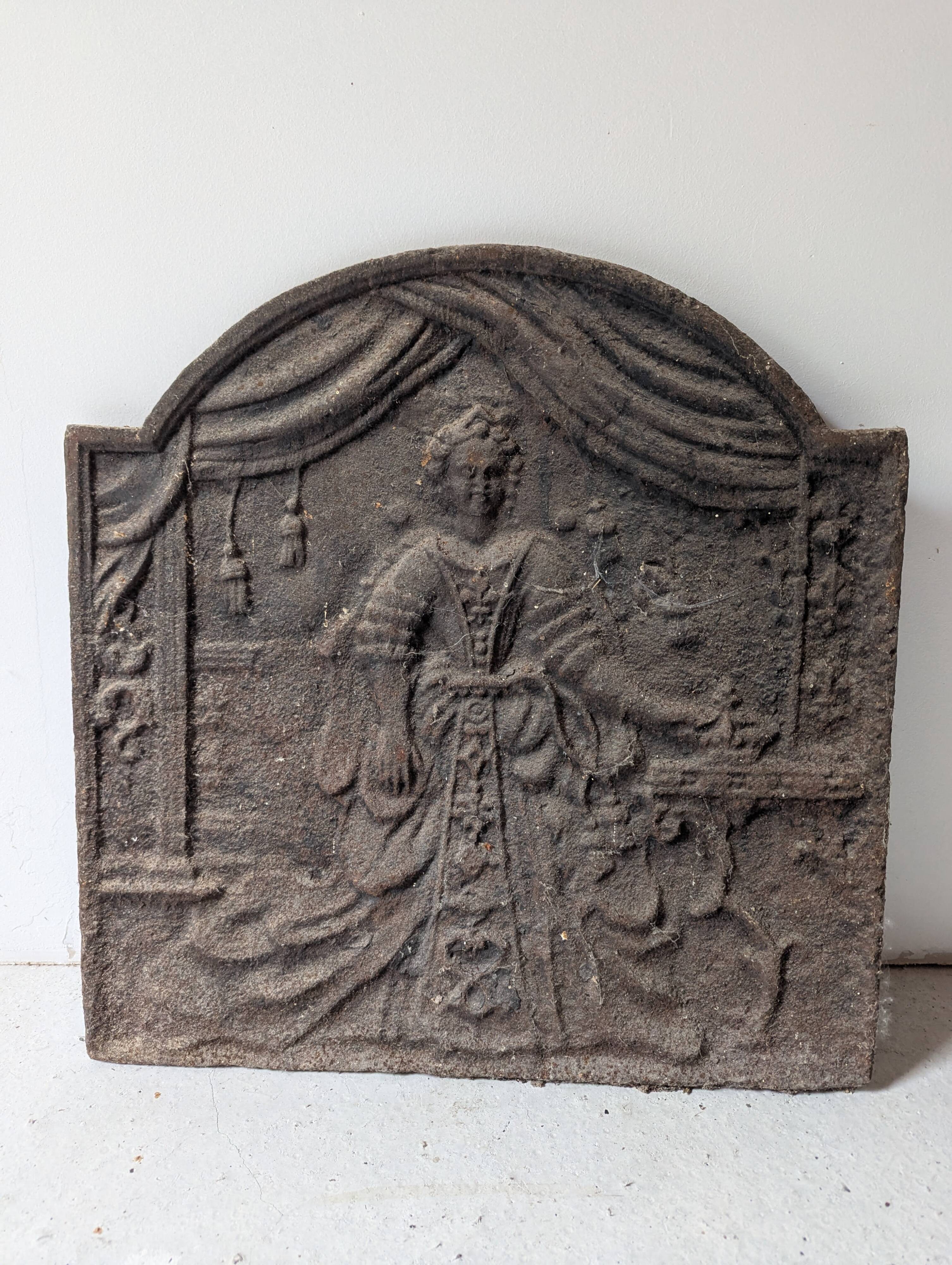 Antique cast iron fireback – baroque female scene