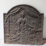Antique cast iron fireback – baroque female scene