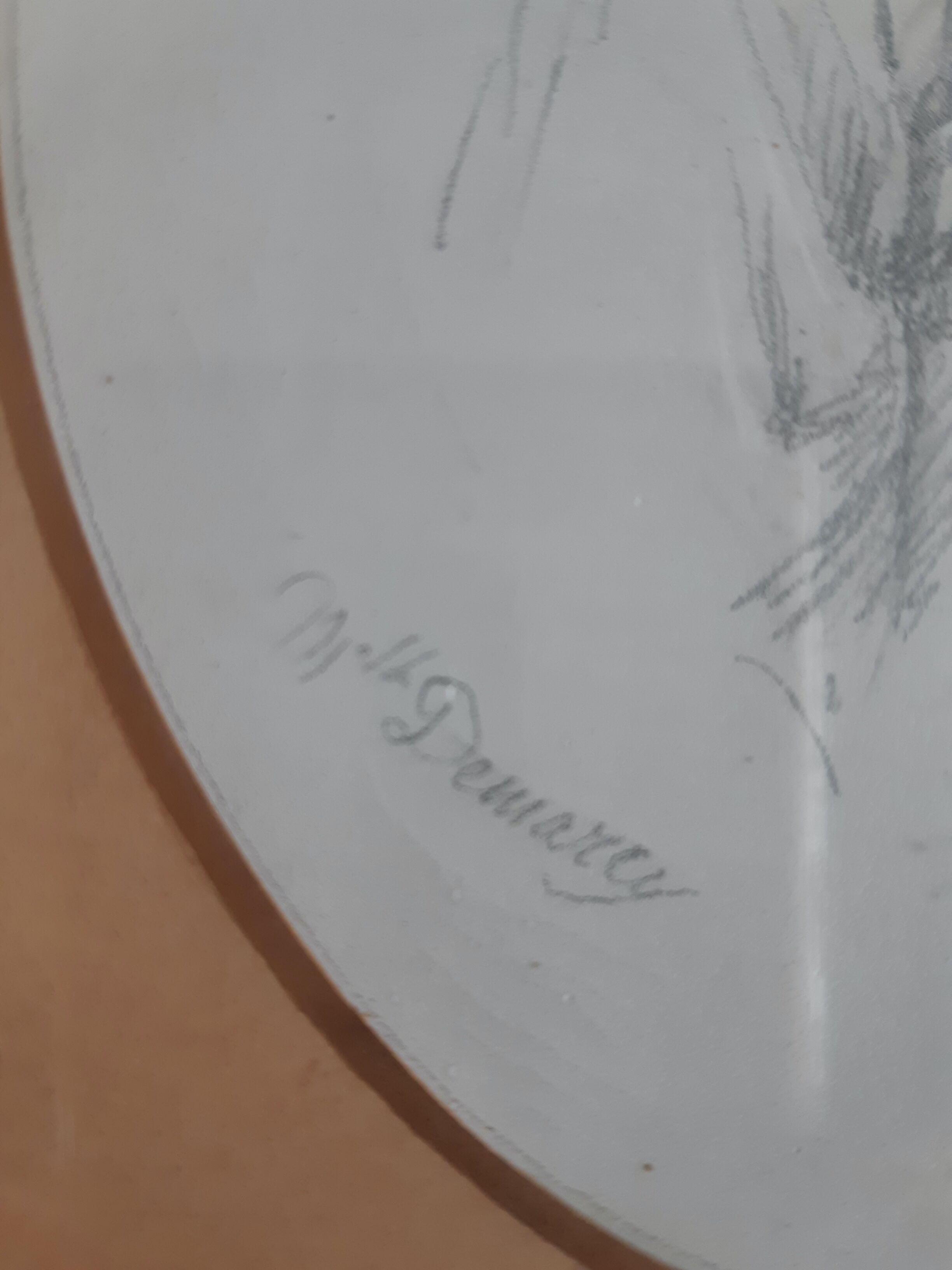 Gravure  jeune garçon, signé Melle Demarcy, cadre en loupe , vers 1830, antique français
