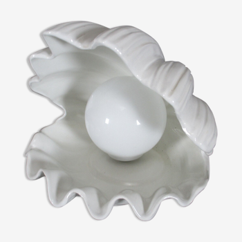Lampe Coquillage céramique perle globe opaline année 70