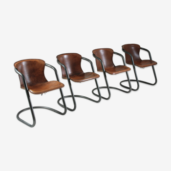 4 chairs in tanned cognac leather, Italy