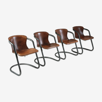 4 chaises en cuir cognac tanné, Italie