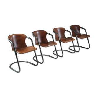 4 chairs in tanned cognac leather, Italy