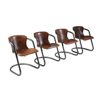 4 chaises en cuir cognac tanné, Italie
