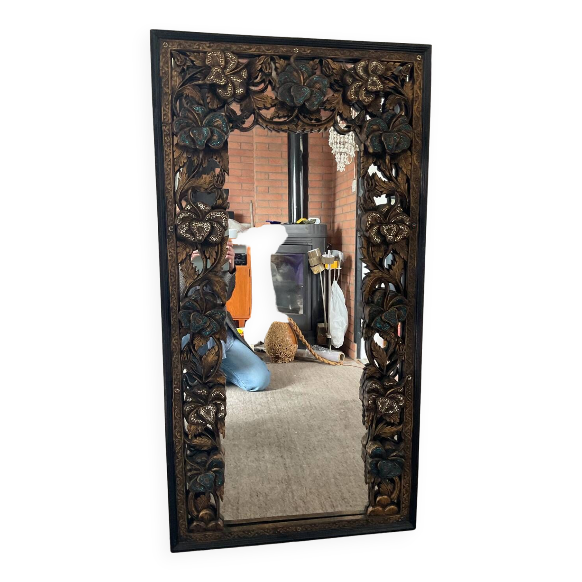 Ethnic carved wooden mirror 127x66cm
