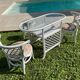 Vintage White Rattan/Bamboo Garden Furniture Set with 2 Chairs and a Stool
