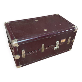 Malle Cabine Transatlantique de Luxe Compartimentée - Cuir Bordeaux - 1920