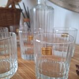 Ribbed whiskey glasses and decanter