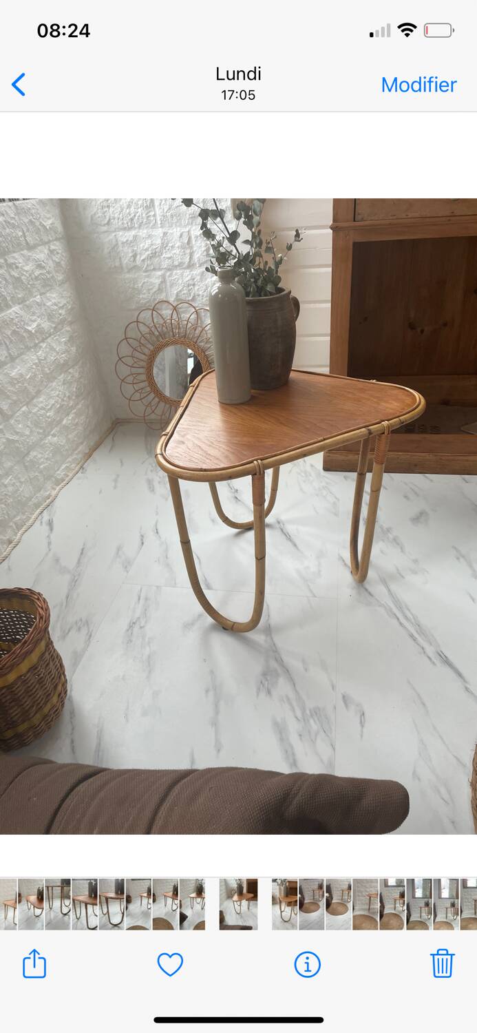 Small banbou tripod table from the 70s