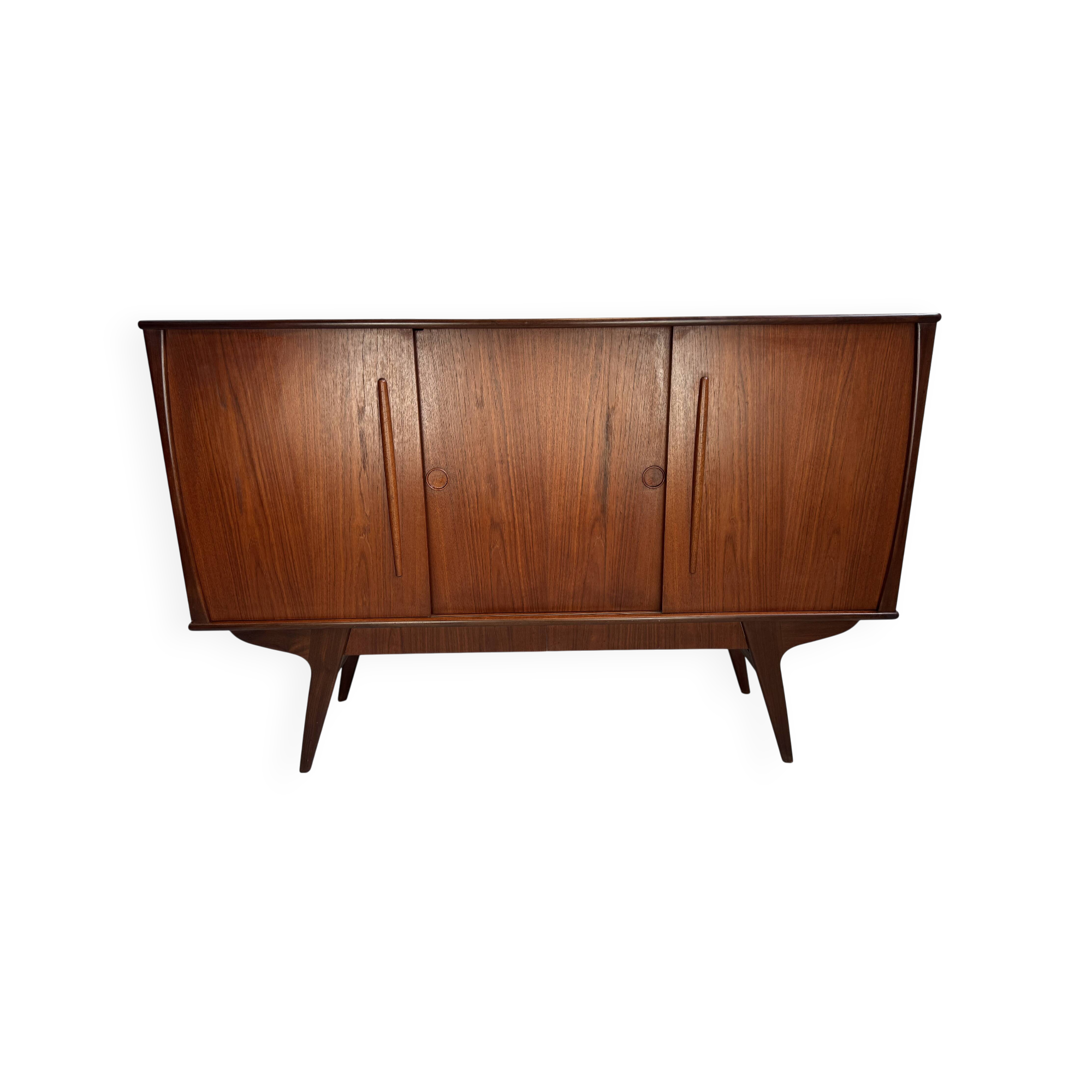 Vintage Danish teak wall unit with sliding doors from the 1960s.