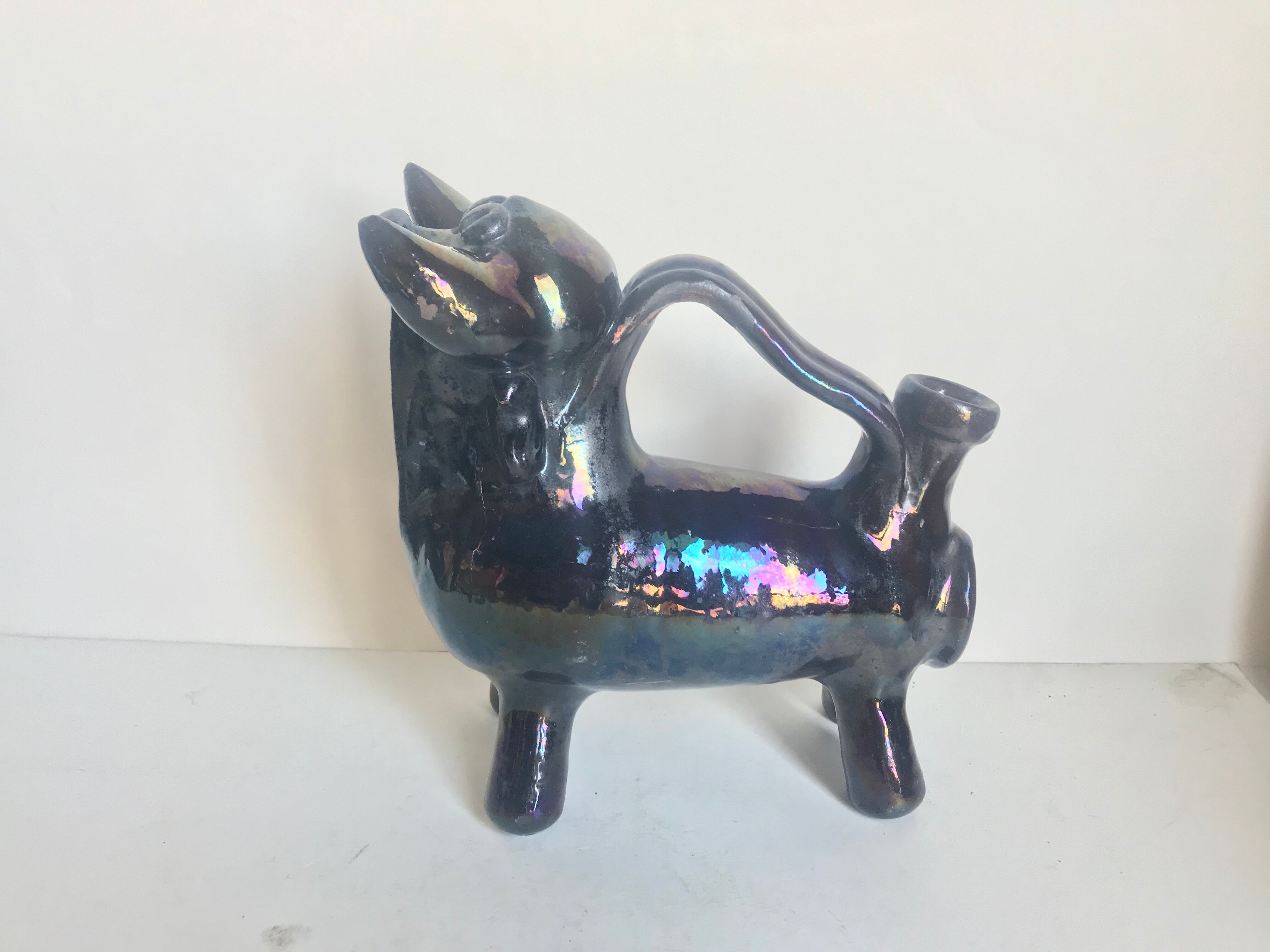 Pitcher forms Taurus terracotta glazed black vintage 60s black decoration