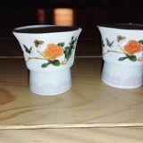 Pair of antique glass egg cups – Floral & insect decoration – Po