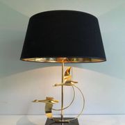 Brass Table Lamp with Wild Goose Flight, French Work, circa 1970