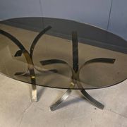 Vintage brass oval glass dining table, 1970s