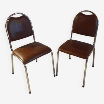 Lot de 2 chaises - Bois - métal -simili cuir marron