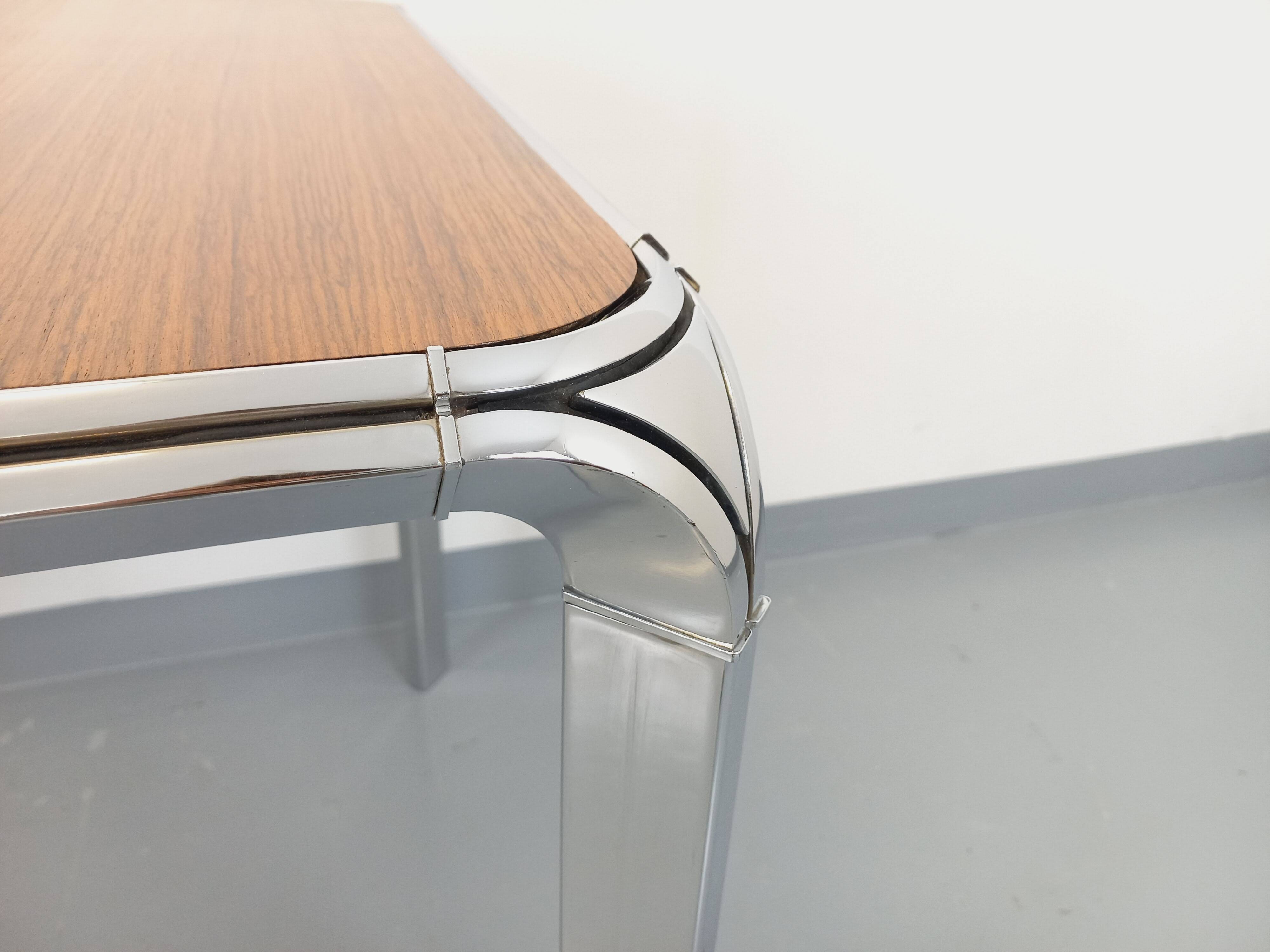 Pierre Paulin vintage square dining table in rosewood and metal