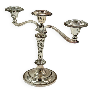 Candélabre vintage à trois lumières en métal argenté avec bords perlés