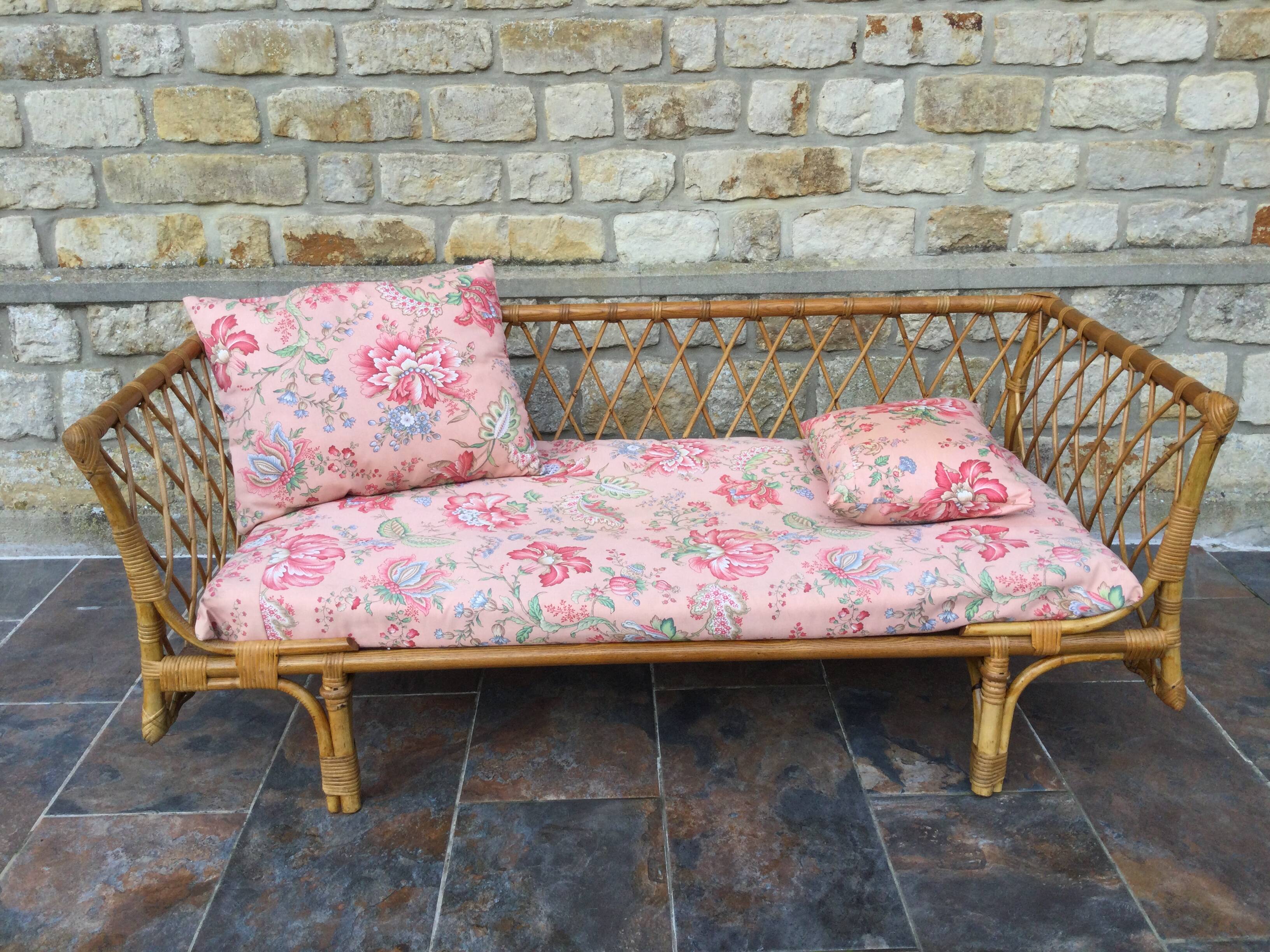 1950s rattan chaise longue sofa