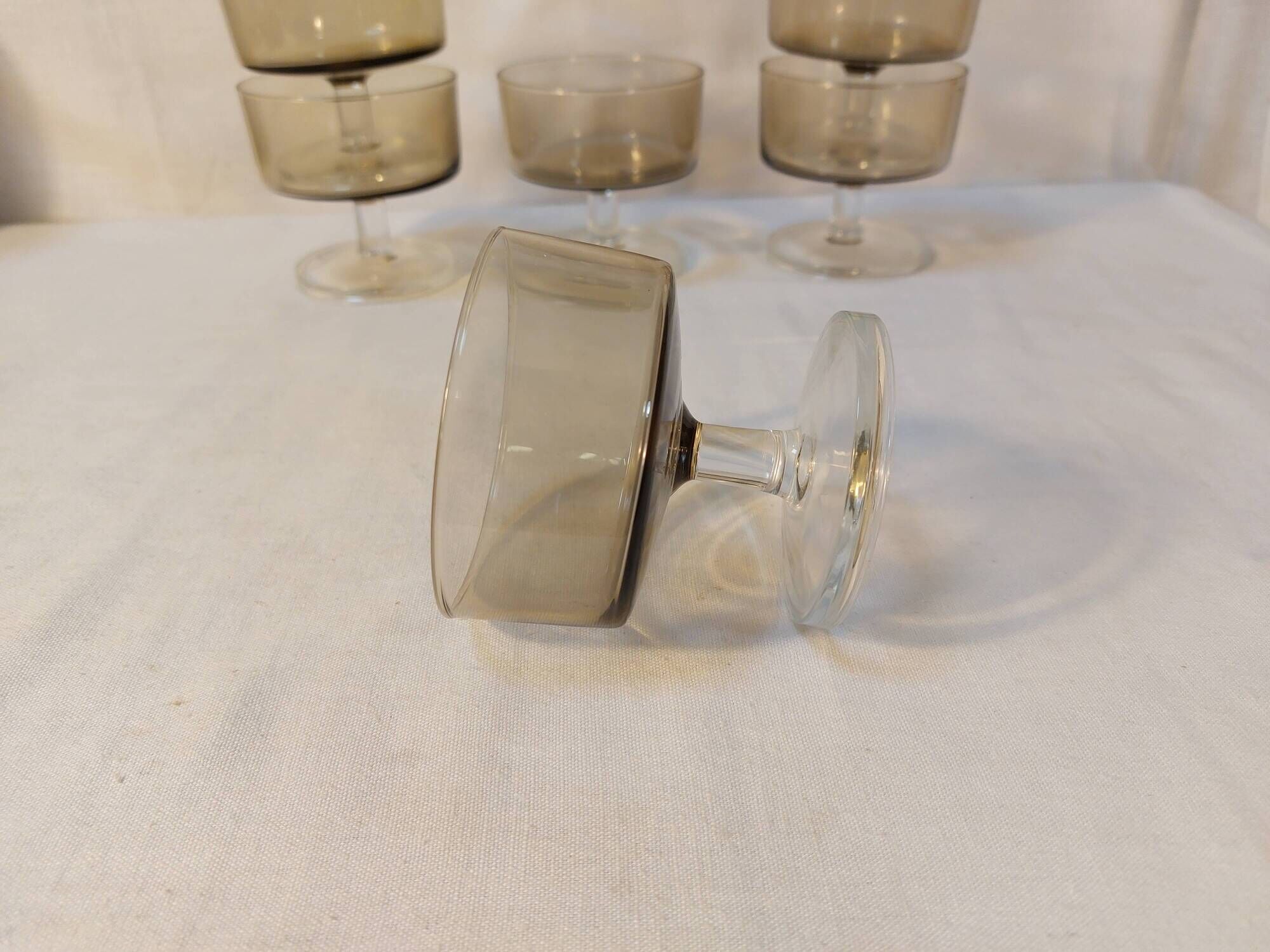 Set of 6 vintage Luminarc champagne glasses, Sweden model, smoked glass