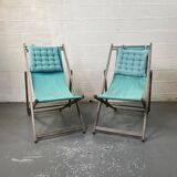 Set of 2 blue sun loungers