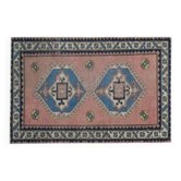 Tapis vintage turc fait main en laine et coton rose des années 1970 114x172