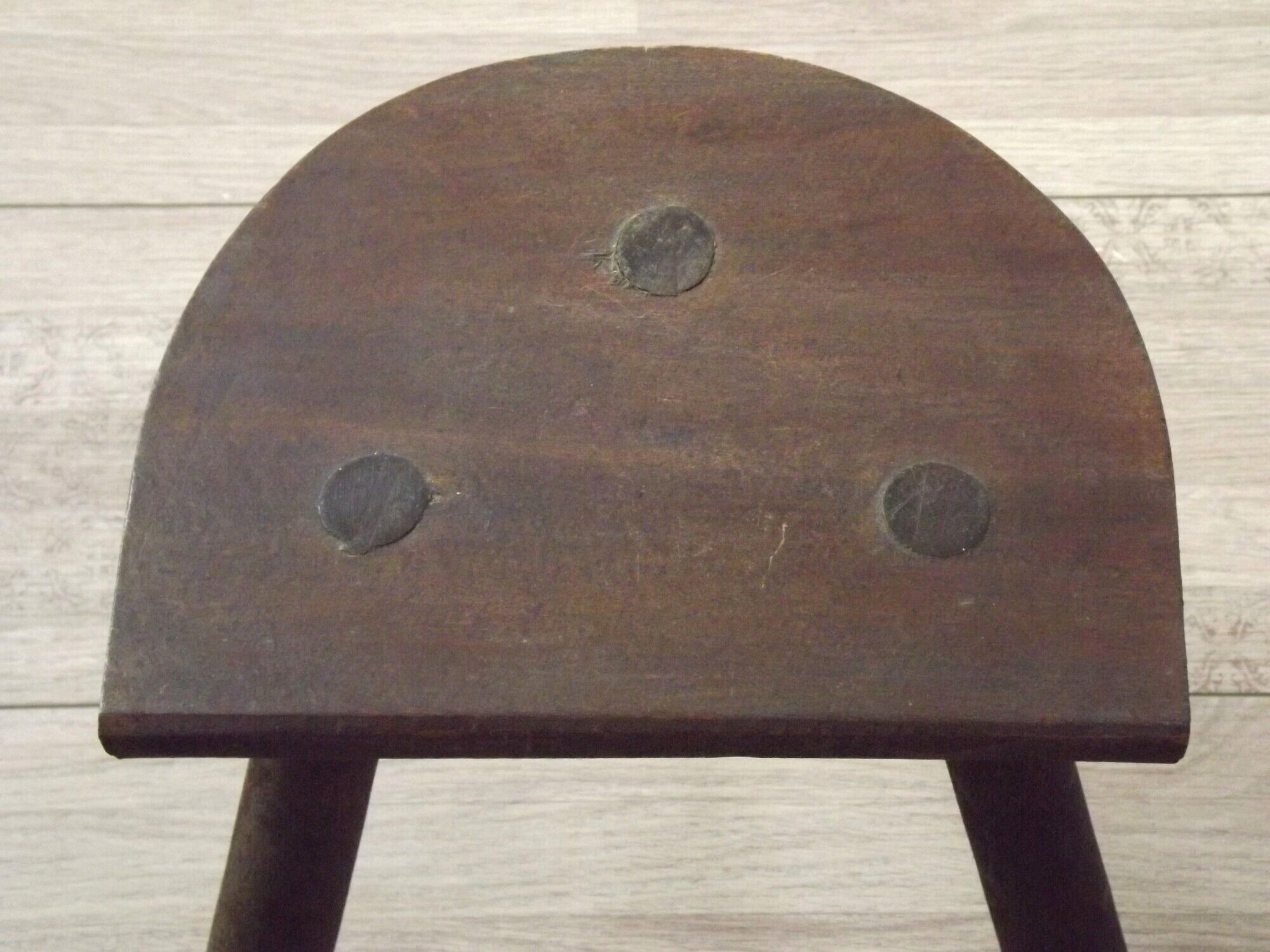 Vintage French Traditional Wooden 3 Legged Milking Stool – D-Shaped Seat