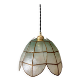 Suspension antique lampshade in blue mother-of-pearl and brass