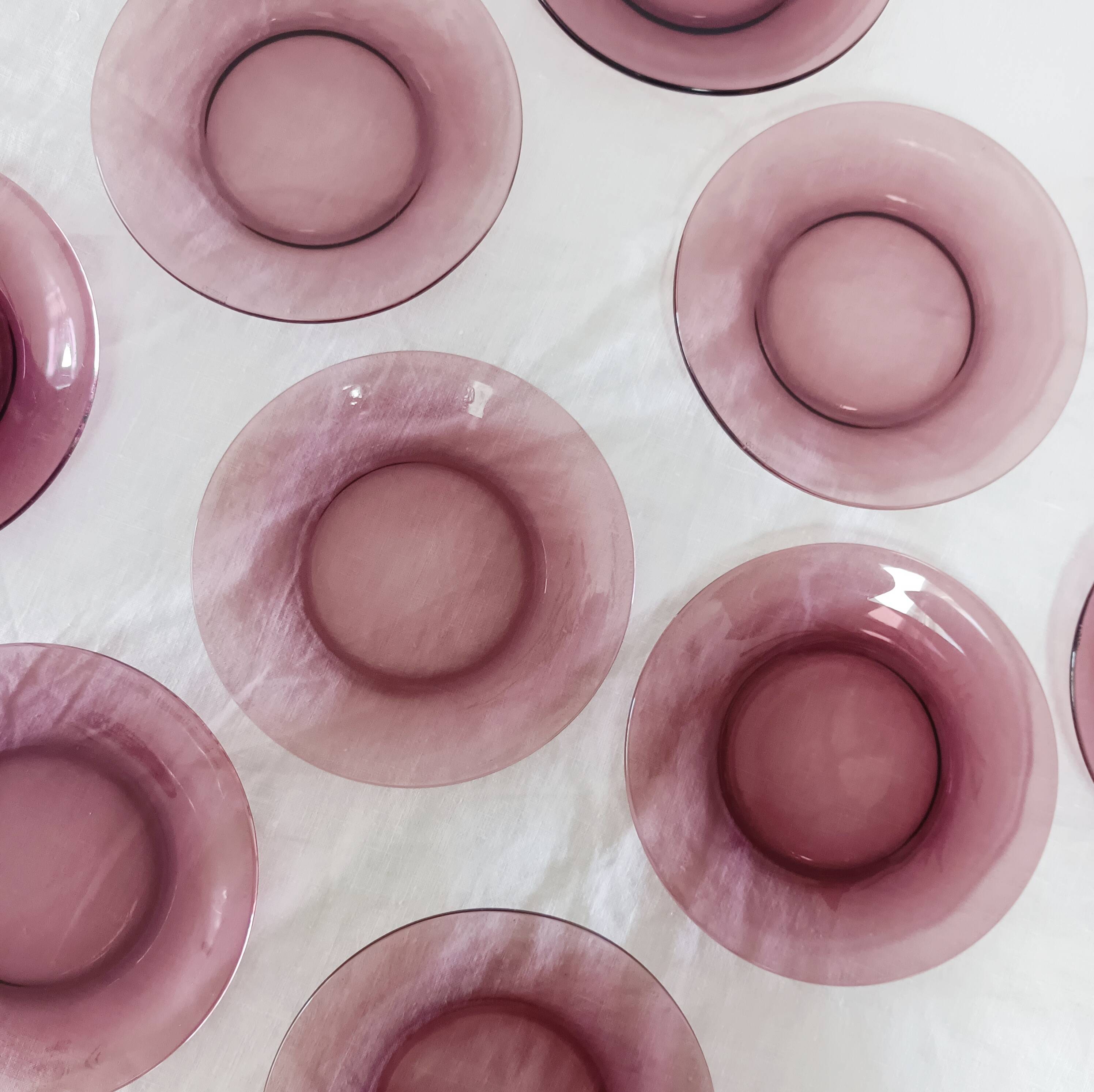 10 Vereco dessert plates in plum glass