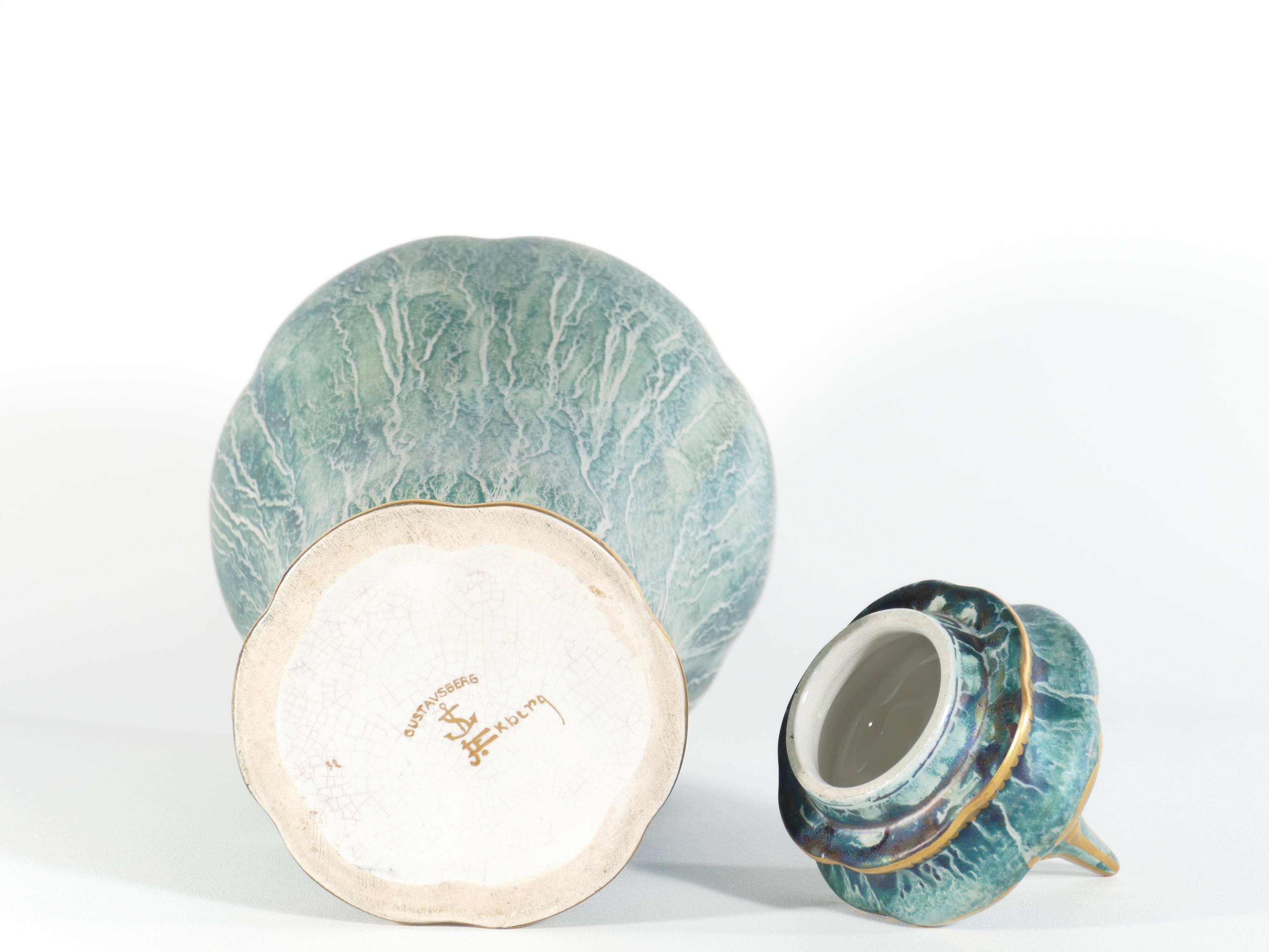 Art Deco Green Lustre Glaze Lidded Vase by Josef Ekberg Gustavsberg, 1920's