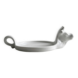 White porcelain cheese dish with handle and cow's head