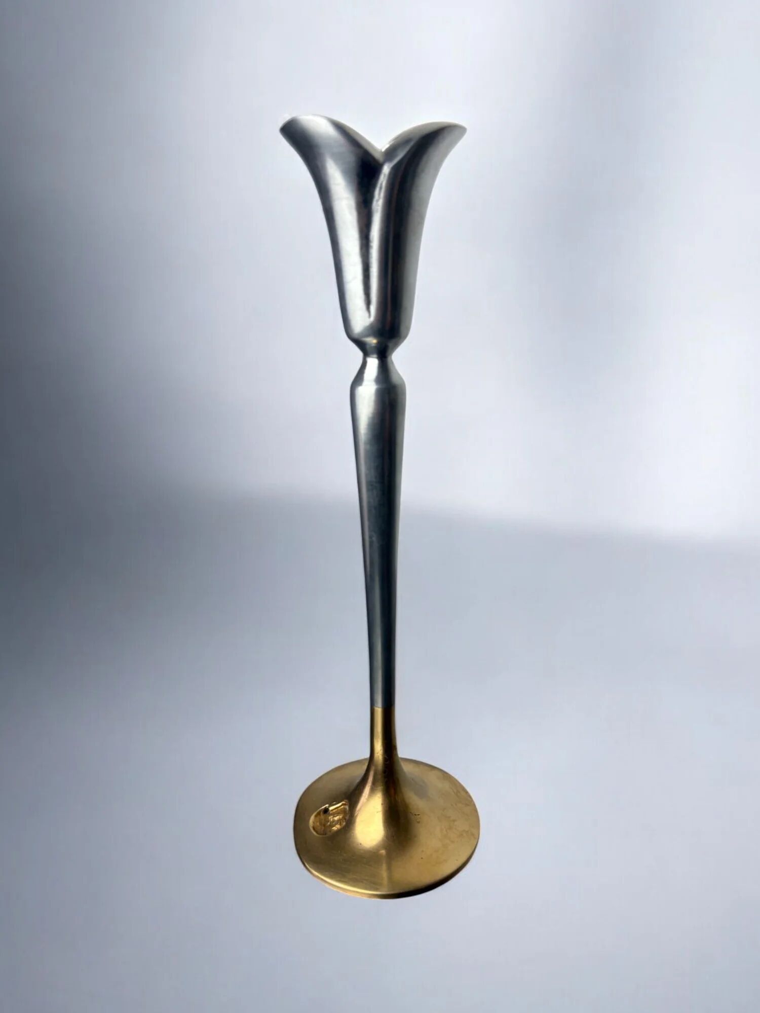 Brutalist candlestick by Art3, brass & aluminium, Spain, 1970s