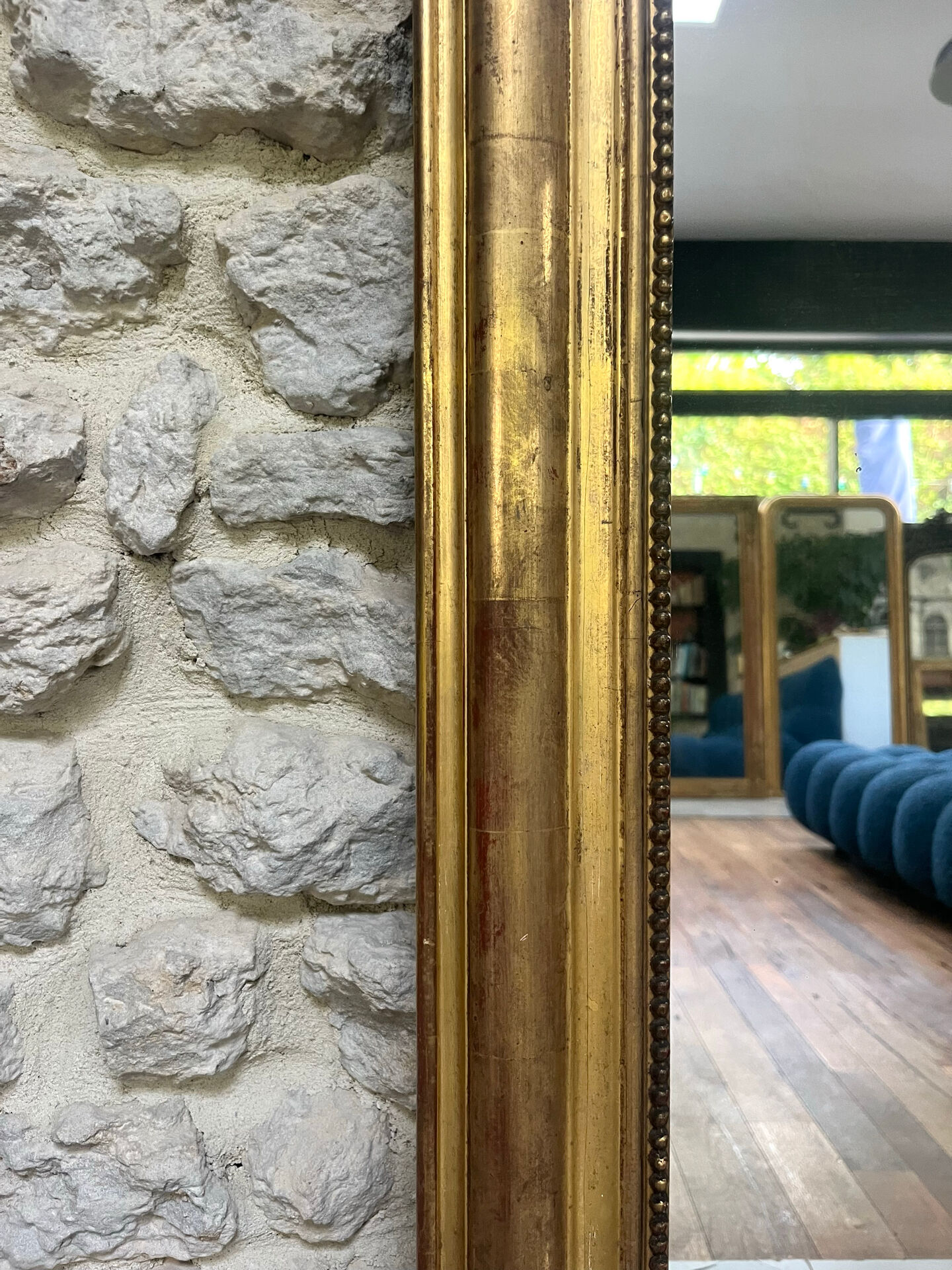 Miroir de cheminée Louis-Philippe perlé 126/90cm feuille d’or, glace