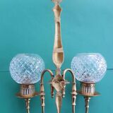 Applique murales deux lumières dorée globes en cristal ancienne