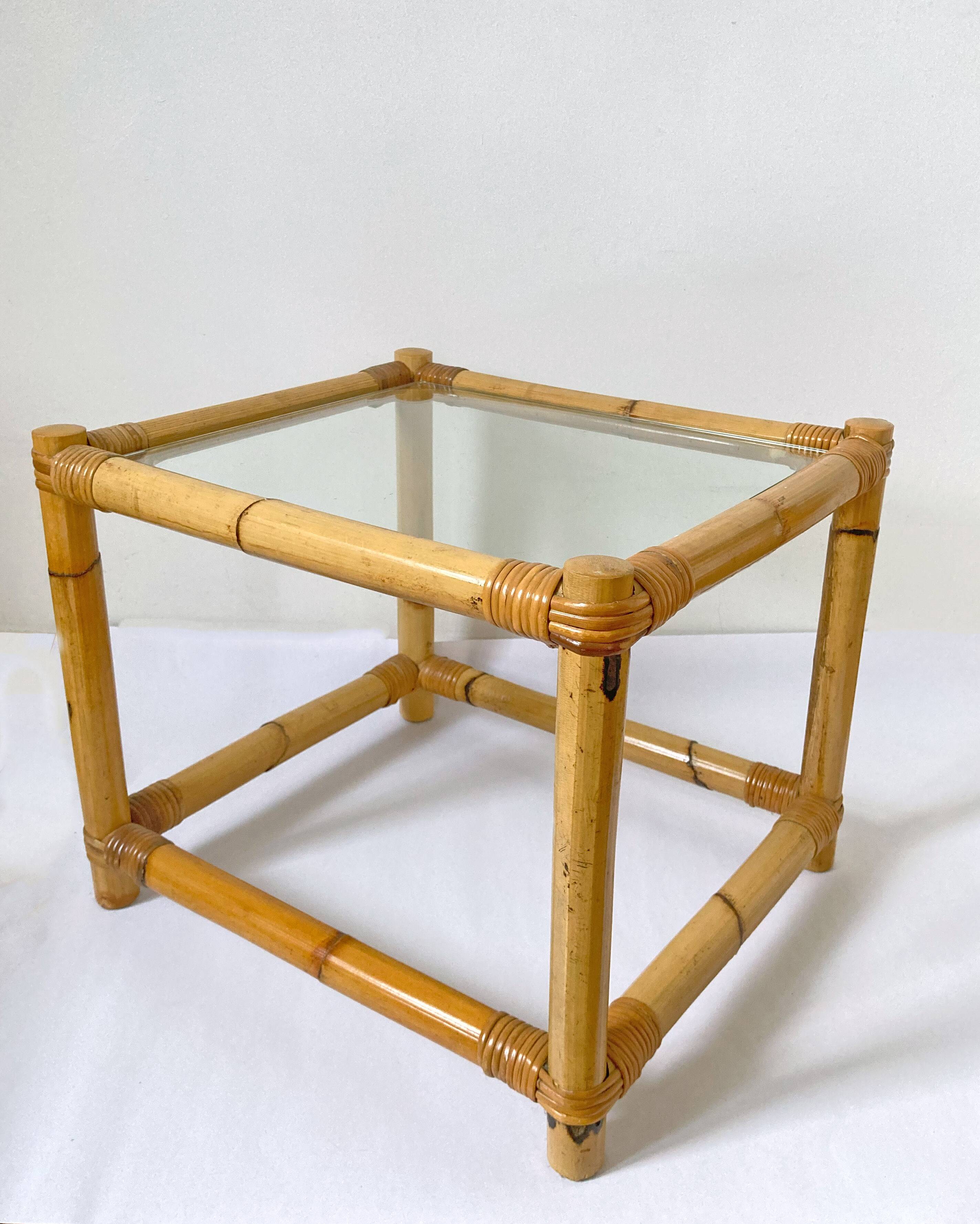 Vintage Italian Bamboo Coffee Table: MCM Boho Tiki Cane, 1960s