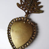 Ancient ex-voto of a flaming heart of Mary, adorned with rhinestones, 19th-20th century.