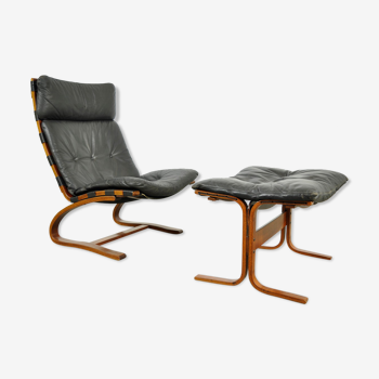 Scandinavian easy chair with footstool design Elsa et Nordhal Solheim edition Rykken Mobelfabrik
