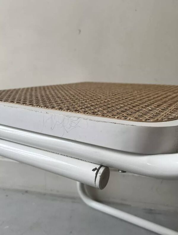 Chaise design vintage Cesca B32 métal blanc & cannage par Marc