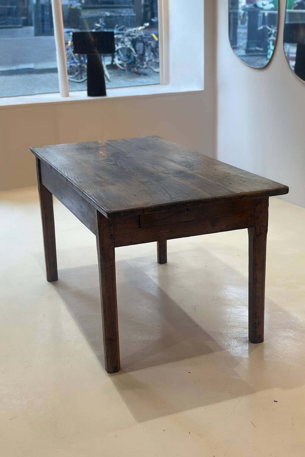 Compact rare rustic vintage solid wood farmhouse dining table.