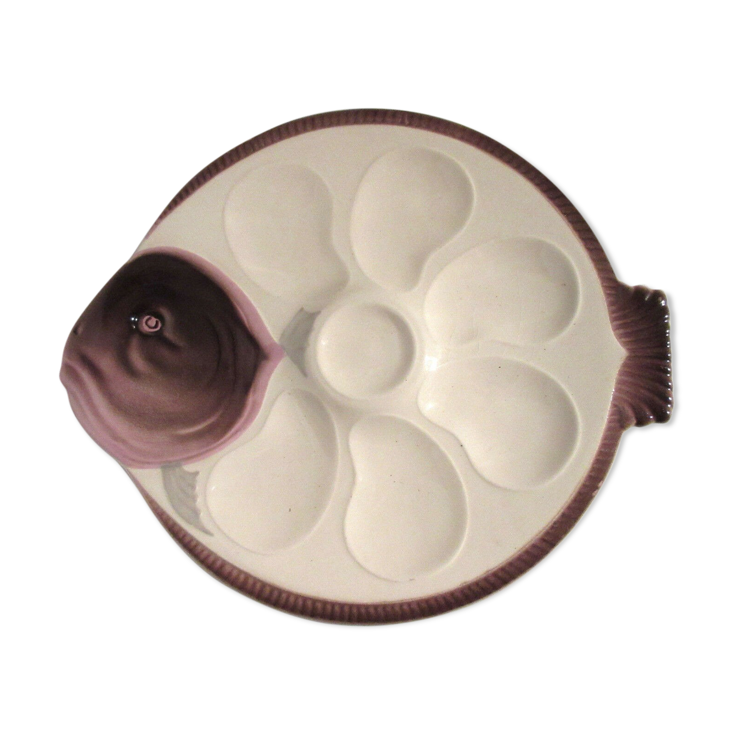 Oyster plate in bubble, fish-shaped signed LONGWY model Copenhagen