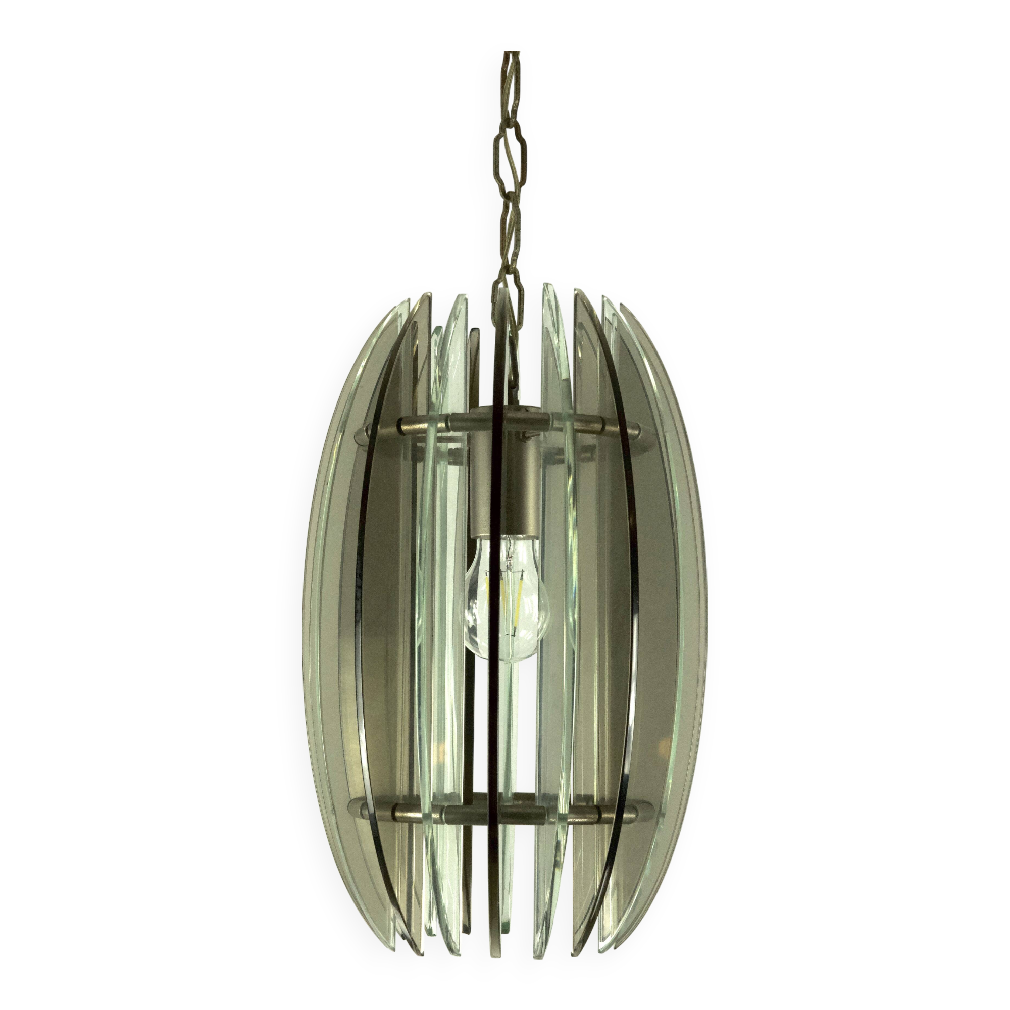 Mid-Century Italian fume and clear thick glass chandelier by Veca. Italy 1960s