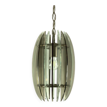 Lustre italien du milieu du siècle en verre fumé et épais transparent par Veca. Italie années 1960