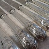 11 silver plated table knives, Ercuis goldsmith, Louis XVI roses model