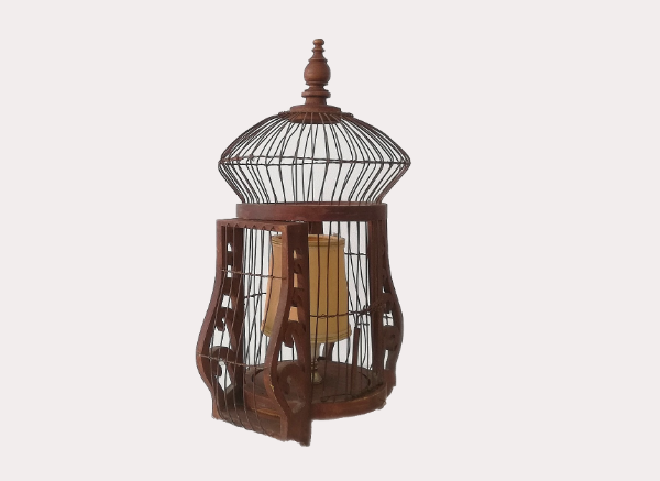 Antique wooden birdcage table lamp light bird home vintage