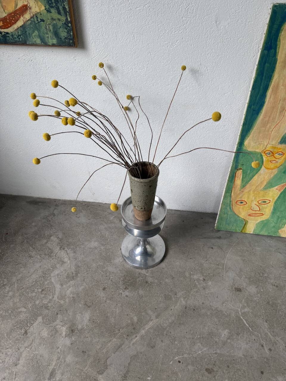 Brushed stainless steel console pedestal 1970