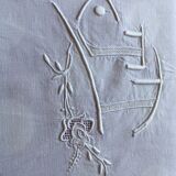 Drap lin ancien brodé à la main et monogramme t t 226 x 324