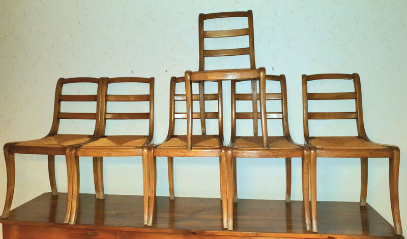 6 old straw chairs