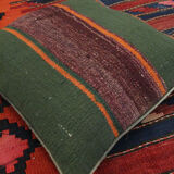 Handmade green purple wool cushion cover traditional kilim scatter pillow- 40x40cm
