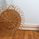 Large vintage mirror, round with wicker frame